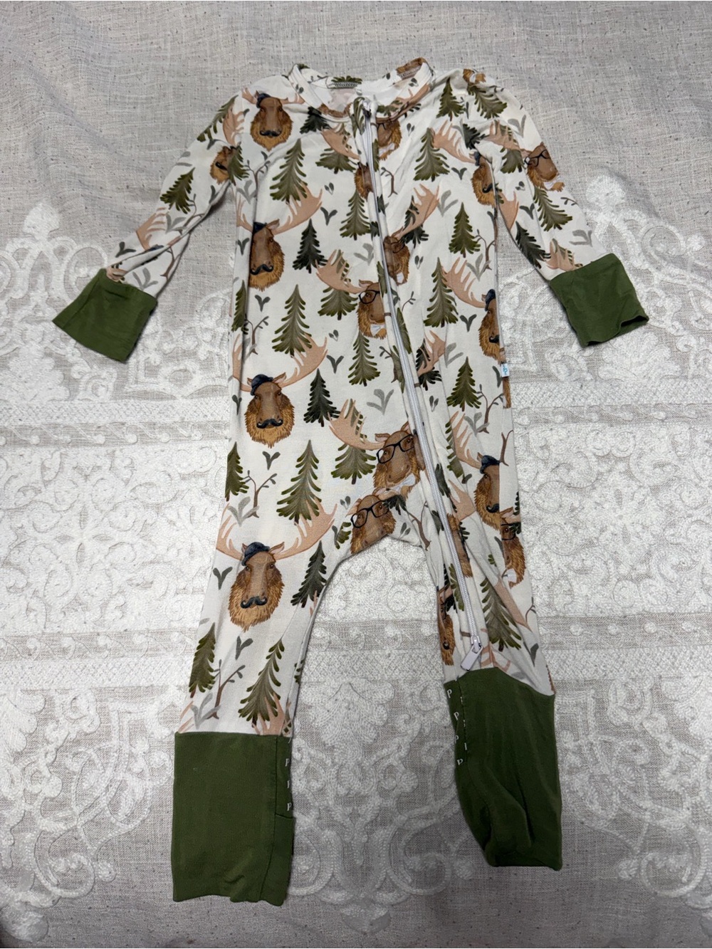 Posh Peanut Cream Woodland Moose Zip Footed Sleeper